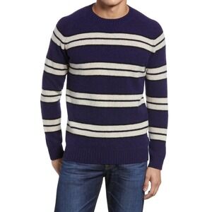 NN07 No Nationality Sweater Mens L Blue Beige Wool Striped Crewneck Pullover